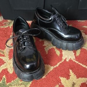 Jeffrey Campbell BARGE Black Platform Lace-Up Chunky Oxfords